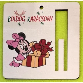    Nyomtatott ,fa alapú HDF(nem tömörfa)     Minnie    pénzátadó lap   Boldog Karácsony felirattal 	1db	9cm vastagság 2,5mm	