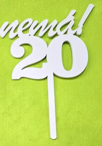 Fehér fa beszúrós Nemá! Felirattal 20 szám kövér	1db/csomag	23cm 
