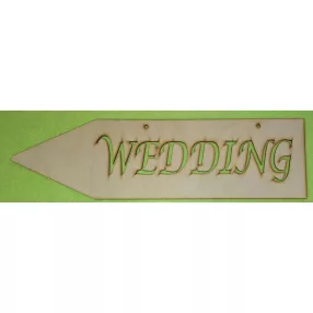 Natúr,nyír rétegelt lemez nyil ballos  Wedding felirattal