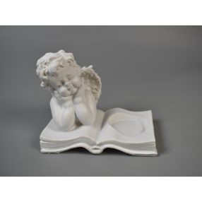   Angyal könyvvel mécsestartóval fehér 1db széllesség 10cm mélység 6cm magasság 9cm