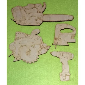   Natúr Szerszám gép 01	1 szett	Láncfűrész 7x18 decopir fűrész 6,5x7 körfűrész12,5x10 fúró gép 6,5x8,5 cm vastagság 3 mm			