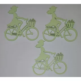  Világoszöld Fa Virágos Kerékpáros Lány	3 db/csomag	7,5x8 cm