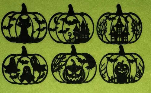 Fekete fa 6 féle halloween tök	1szett	6,5 5,5vastagság 3mm