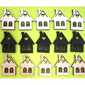   Kis házikó barna ,fekete,fehér	15db/csomag	3,2x4 cm vastagság 2,5 mm