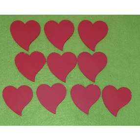    Piros színű , fa  alapú HDF(nem tömörfa)   Francia szív 10db/ csomag 	5,5x5,5cm 