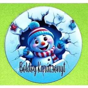   Nyomtatott  fa  Kopogtató közép Hóemberes  Boldog Karácsonyt felirattal	1db	11,8cm vastagság 3mm	
