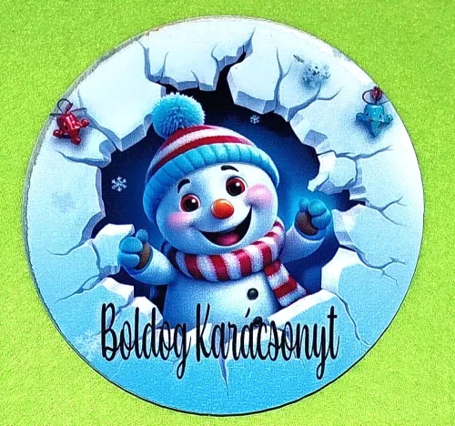 Nyomtatott  fa  Kopogtató közép Hóemberes  Boldog Karácsonyt felirattal	1db	11,8cm vastagság 3mm	