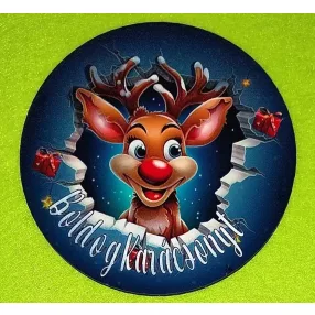   Nyomtatott  fa   Kopogtató közép  Rudolf  Boldog Karácsonyt felirattal	1db	11,8cm