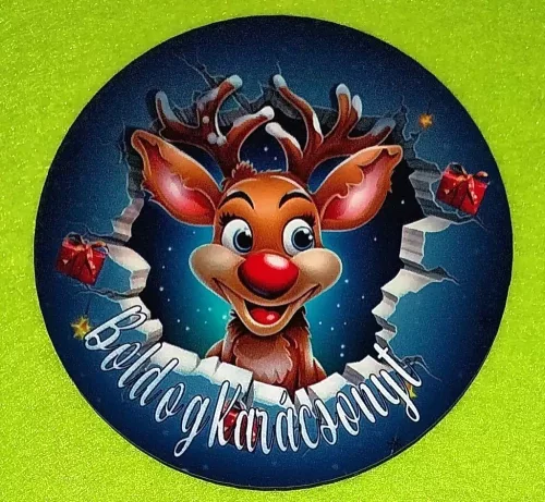 Nyomtatott  fa   Kopogtató közép  Rudolf  Boldog Karácsonyt felirattal	1db	11,8cm