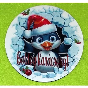   Nyomtatott  fa  Kopogtató közép  Pingvin  Boldog Karácsonyt felirattal	1db	11,8cm vastagság 3mm	