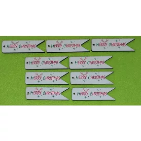   Nyomtatott  fa Kísérő táblácska  Merry Christmas felirattal	9db/csomag	7x2cm vastagság 3mm	