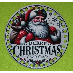   15 cm Horgolható nyomtatott fa Kopogtató közép  7mm lyukkal Télapó   Merry Christmas  felirattal 	1db	vastagság 2,5mm	