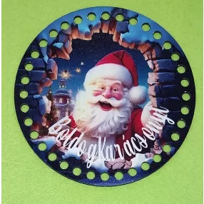   15 cm Horgolható nyomtatott  fa   Kopogtató közép  7mm lyukkal Télapós  Boldog Karácsonyt felirattal	1db	vastagság 2,5mm	