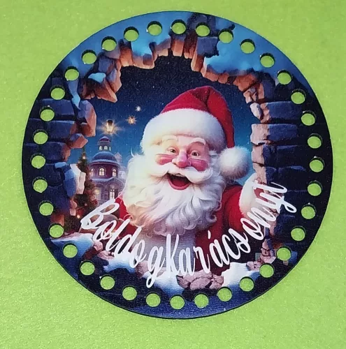 15 cm Horgolható nyomtatott  fa   Kopogtató közép  7mm lyukkal Télapós  Boldog Karácsonyt felirattal	1db	vastagság 2,5mm	