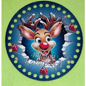   15 cm Horgolható nyomtatott  fa   Kopogtató közép 7mm lyukkal   Rudolf  Boldog Karácsonyt felirattal	1db	 vastagság 2,5mm	