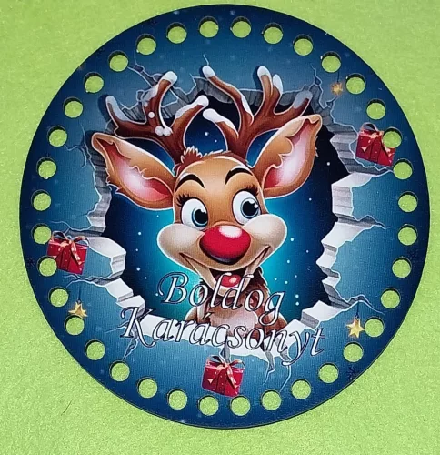 15 cm Horgolható nyomtatott  fa   Kopogtató közép 7mm lyukkal   Rudolf  Boldog Karácsonyt felirattal	1db	 vastagság 2,5mm	