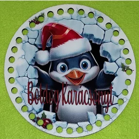   15 cm Horgolható nyomtatott  fa  Kopogtató közép   7mm lyukkal Pingvin  Boldog Karácsonyt felirattal	1db	 vastagság 2,5mm	