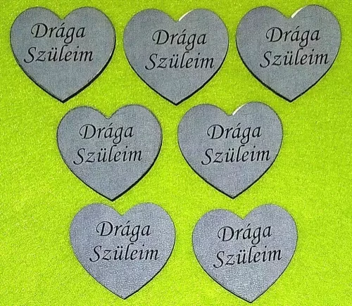Nyomtatott fa Márvány szív Drága Szüleim felirattal	7db/csomag	5x4,5cm vastagság 3mm	