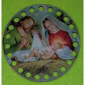   10cm kör Horgolható nyomtatott fa alap Mária Jézussal 7mm lyukkal 	1db	10cm vastagság 2,5mm	