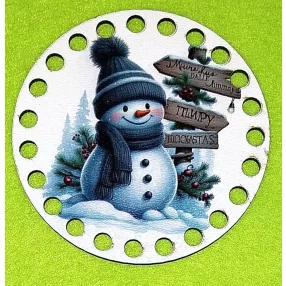   10cm kör Horgolható nyomtatott fa alap hóember útbaigazító táblákkal   7mm lyukkal 	1db	10cm vastagság 2,5mm	