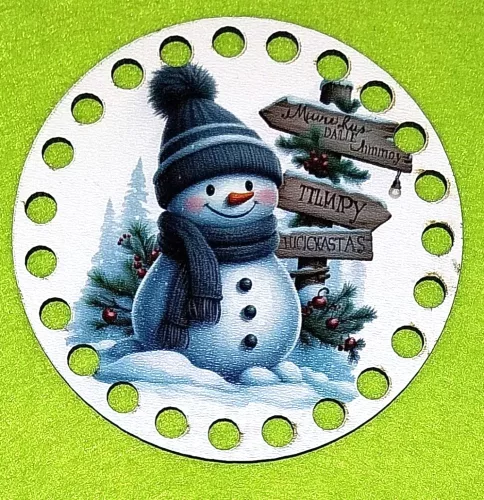 10cm kör Horgolható nyomtatott fa alap hóember útbaigazító táblákkal   7mm lyukkal 	1db	10cm vastagság 2,5mm	