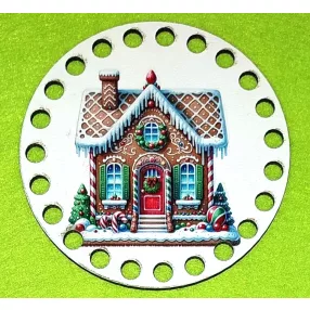   10cm kör Horgolható nyomtatott fa alap   Mézeskalács   házikó 7mm lyukkal 	1db	10cm vastagság 2,5mm	