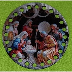   8cm kör Horgolható nyomtatott fa alap   Három király Jézussal    5mm lyukkal 	1db	8cm vastagság 2,5mm	