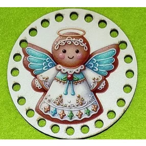   8cm kör Horgolható nyomtatott fa alap   Mézeskalács angyalka    5mm lyukkal 	1db	8cm vastagság 2,5mm	