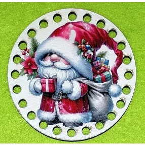   8cm kör Horgolható nyomtatott fa alap   Aranyos télapó     5mm lyukkal 	1db	8cm vastagság 2,5mm	