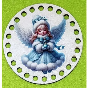   8cm kör Horgolható nyomtatott fa alap   Kék ruhás angyalka      5mm lyukkal 	1db	8cm vastagság 2,5mm	