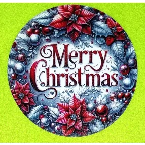   11,8 cm Nyomtatott fa  kopogtató közép  Piros mikulásvirágos Merry Christmas felirattal    vastagság 3mm	