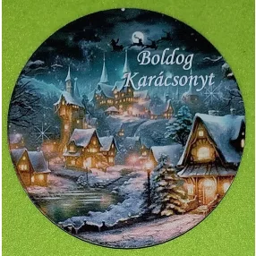   11,8 cm Nyomtatott fa kopogtató közép   Kis falu karácsonyi hangulatban   Boldog karácsonyt  felirattal   	1db	 vastagság 3mm	