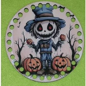   12cm Horgolható nyomtatott fa alap   7 mm lyukkal Madárijesztő tökökkel  a kézben 	1db/csomag	12cm vastagság 2,5mm	