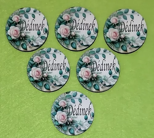  Nyomtatott Fa Sárga rózsás sárga háttér Dédinek felirattal 	6db/csomag	5cm vastagság 3mm	