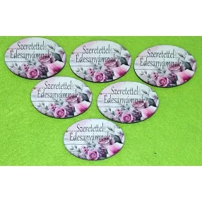   Nyomtatott Fa ovális tábla Deszkás háttér Rózsaszín  virágos   Szeretettel Édesanyámnak  felirattal 	6db/csomag	6x4cm vastagság 3mm	