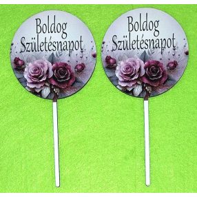    Beszúrós Nyomtatott Fa ovális tábla Bordó rózsás    Boldog születésnapot felirattal 	2db/csomag	7,5x15cm vastagság 3mm	