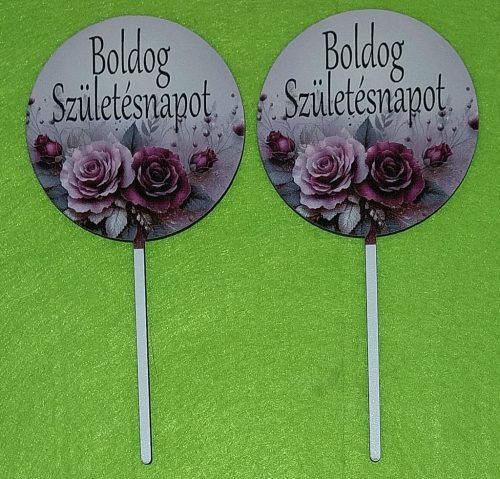  Beszúrós Nyomtatott Fa ovális tábla Bordó rózsás    Boldog születésnapot felirattal 	2db/csomag	7,5x15cm vastagság 3mm	