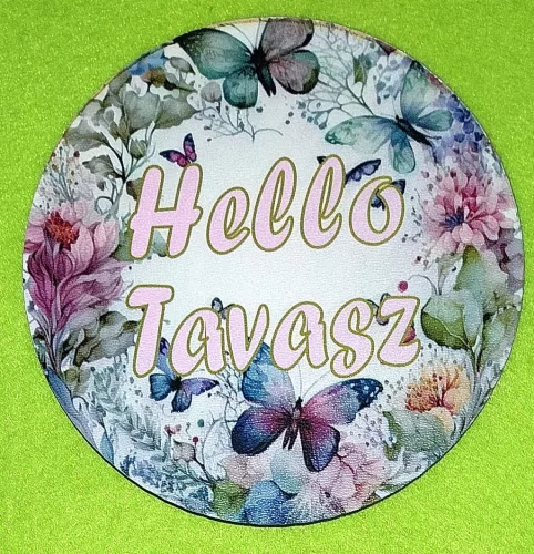 11,8cm Nyomtatott Fa Kerek kopogtató Pillangós háttér Hello Tavasz  felirattal	1db/csomag	11,8cm vastagság 3mm	