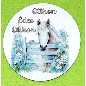   11,8cm Nyomtatott Fa Kerek kopogtató Fehér ló karámban Otthon Édes Otthon  felirattal	1db/csomag	11,8cm vastagság 3mm	