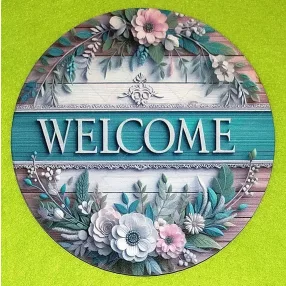   15cm Nyomtatott Fa Kerek kopogtató közép Barna deszkás háttér Welcome felirattal  	1db/csomag	15cm vastagság 3mm	