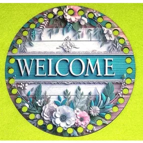   15cm Horgolható nyomtatott fa alap 7 mm lyukkal Barna deszkás háttér Welcome felirattal  	1db/csomag	15cm vastagság 3mm	