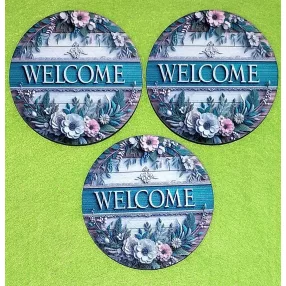   8cm Nyomtatott Fa kerek Barna deszkás háttér Welcome felirattal  	3db/csomag	8cm vastagság 3mm	