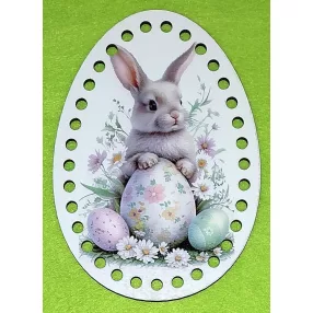   11x15cm Horgolható nyomtatott Tojás ülő nyuszi tojásokkal    6mm lyukkal	1db	 vastagság 3mm	
