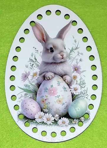 11x15cm Horgolható nyomtatott Tojás ülő nyuszi tojásokkal    6mm lyukkal	1db	 vastagság 3mm	