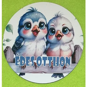   Nyomtatott Fa Kerek kopogtató közép Aranyos madár pár kerítésen Édes Otthon felirattal  	1db/csomag	15cm vastagság 3mm	