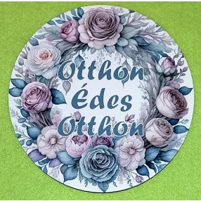   15cm Nyomtatott Fa Kerek kopogtató közép Virág koszorú szürke Otthon Édes Otthon felirattal  	1db/csomag	15cm vastagság 3mm	