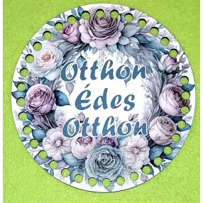   15cm Horgolható nyomtatott fa alap 7 mm lyukkal   Virág koszorú szürke Otthon Édes Otthon felirattal    	1db/csomag	15cm vastagság 3mm	