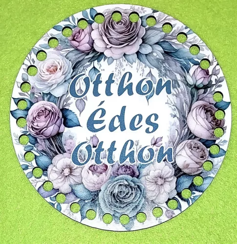 15cm Horgolható nyomtatott fa alap 7 mm lyukkal   Virág koszorú szürke Otthon Édes Otthon felirattal    	1db/csomag	15cm vastagság 3mm	