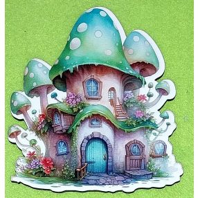  Nyomtatott fa Gomba ház zöld tetővel zöld gombácskával 	1db/csomag	11,5x11 cm vastagság 3mm	