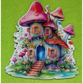   Nyomtatott fa piros sapkás gomba ház	1db/csomag	11,9x11,5 cm vastagság 3mm	